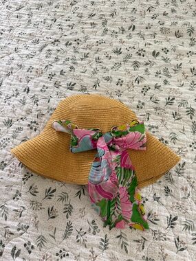 Lilly Pulitzer Straw Sun Beach Summer Hat Bow Scarf